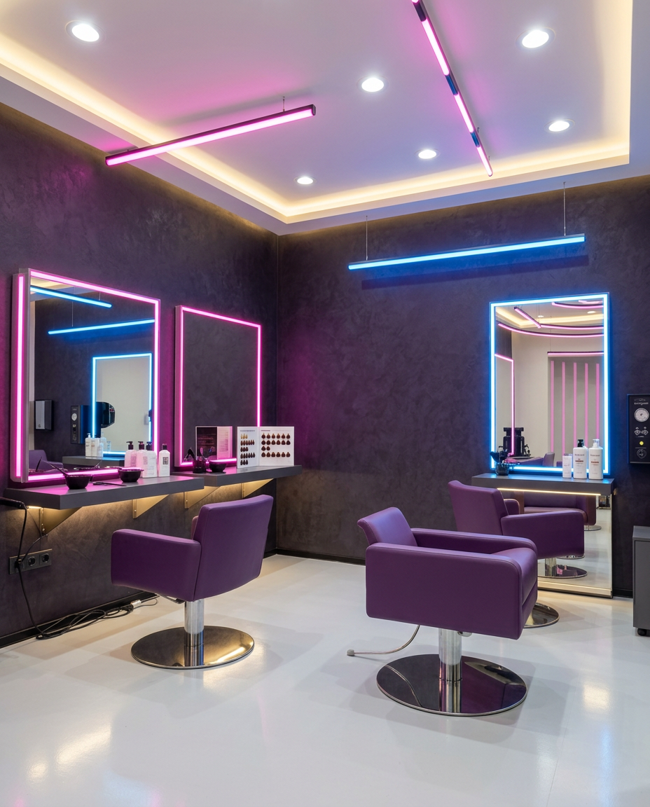 Salon Noir Studio Interieur mit Neon-Licht